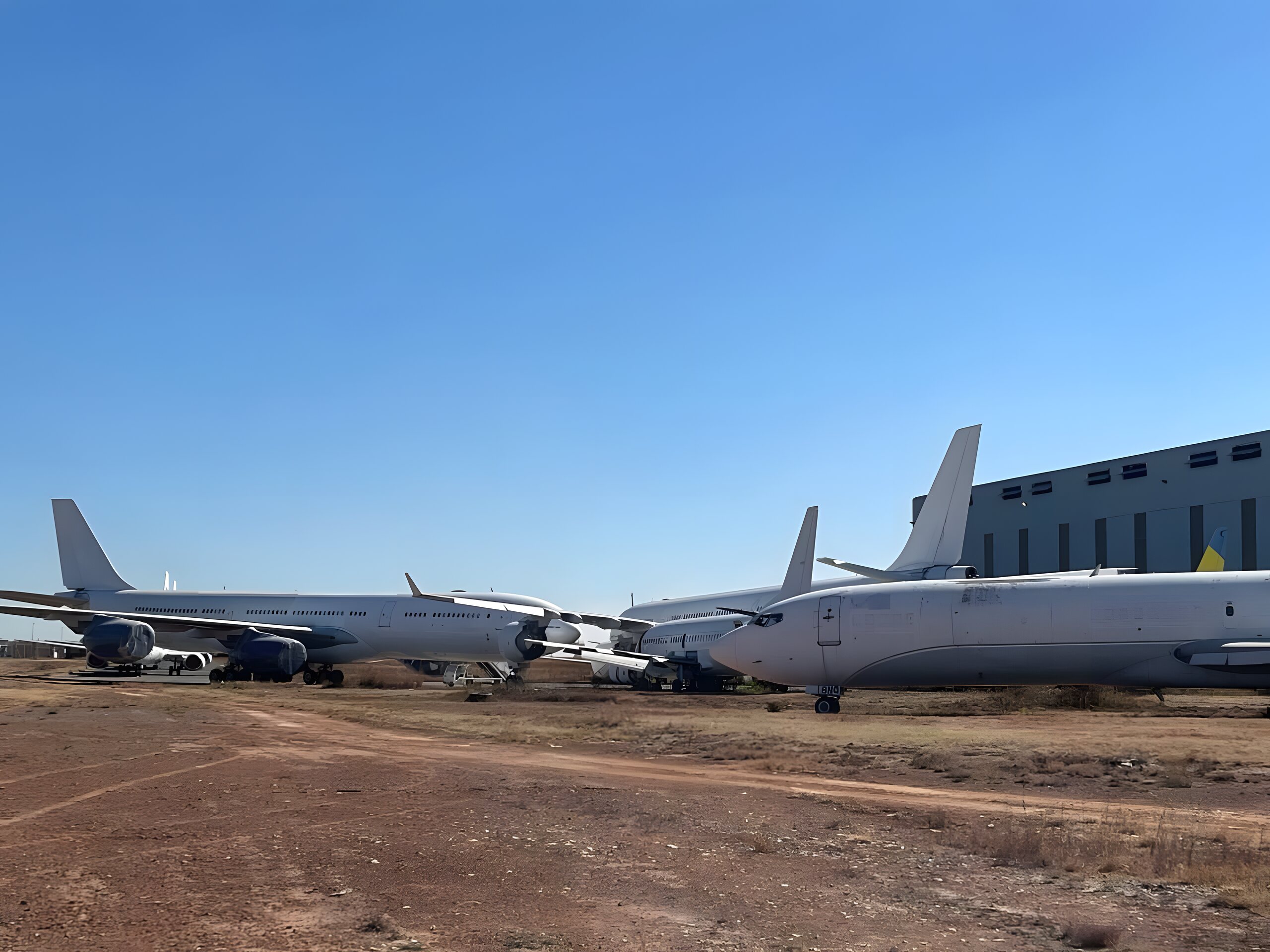 Commercial aircraft parked at storage facility