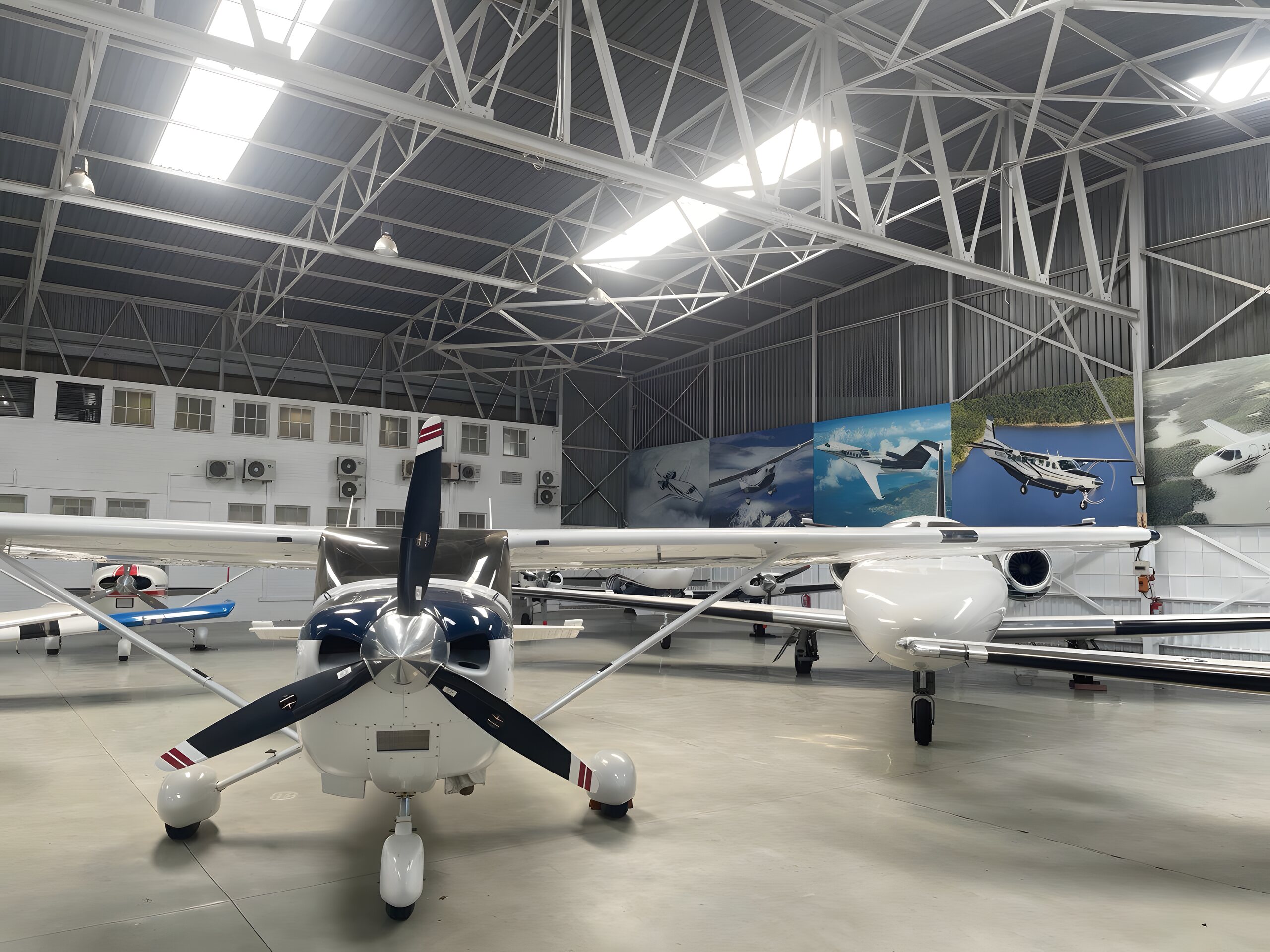 Aircraft fleet inside maintenance hangar